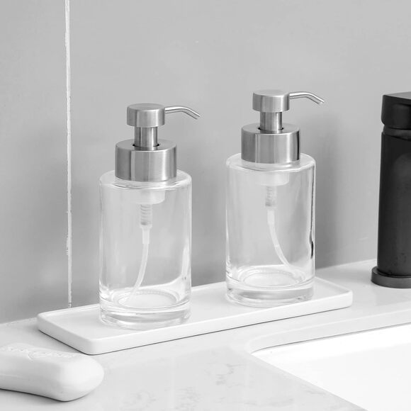 Glass Soap Dispenser Set 12oz with Stainless Steel Pump, Waterproof Labels - Picture 3 of 13